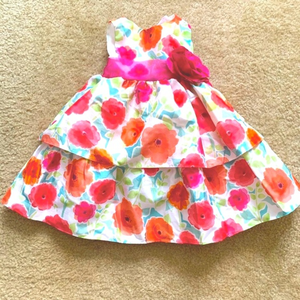 Nannette Pink White Green And Peach Floral Formal Dress Size 18 Months